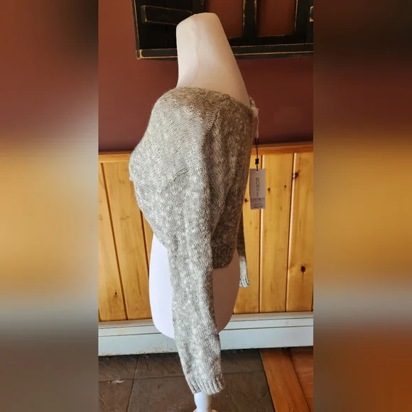 NWT BCBGeneration Twist Tie Cropped Sweater Heather Grey Size XXS - Picture 4 of 13